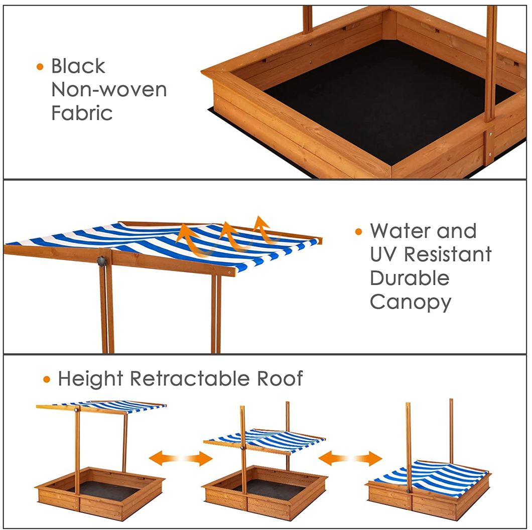 Wooden Children Outdoor Sandpit Sandbox with Roof