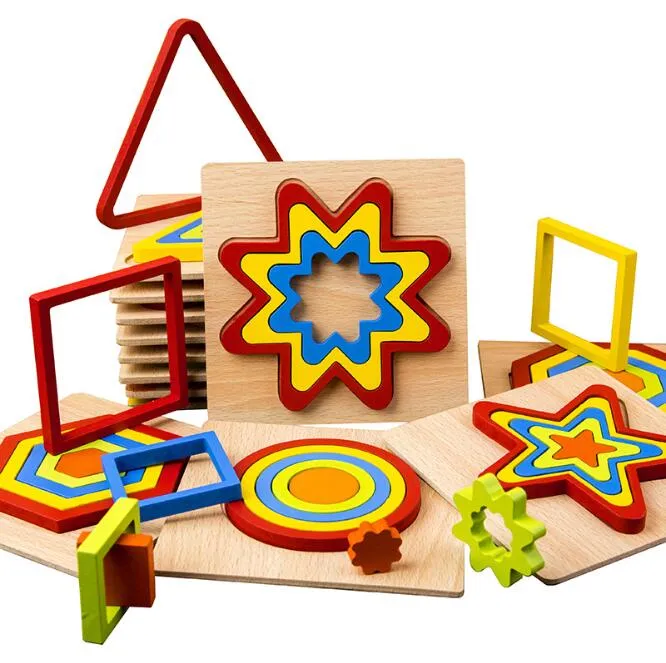 Wooden Toys Shape Geometric Hand Grasping Board Puzzle