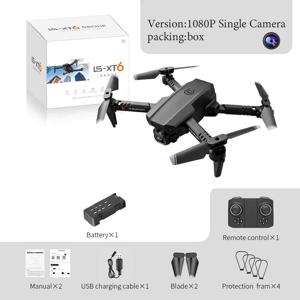 Xt6 Mini WiFi Fpv 4K/1080P HD Dual Camera Altitude Hold Mode Foldable Quadcopter RTF RC Drone (XT6-1080P-Box)