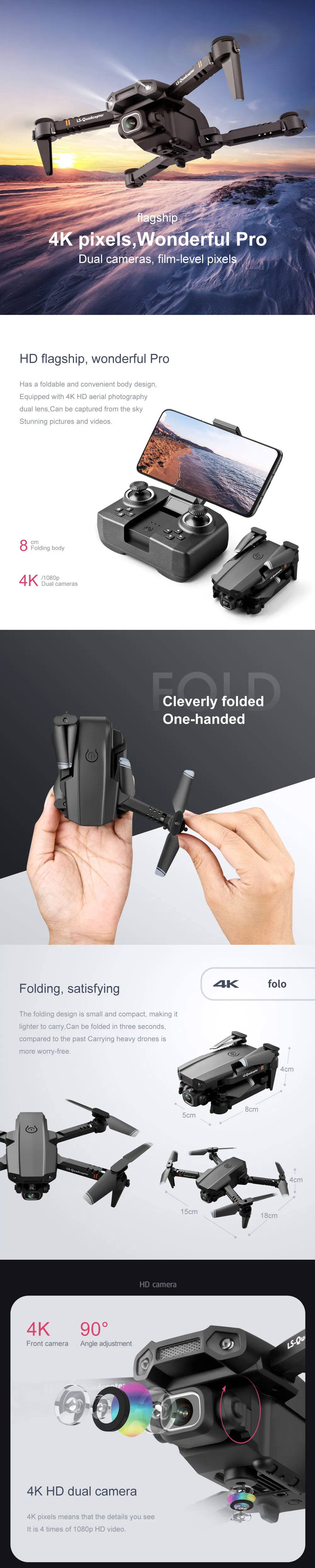 Xt6 Mini WiFi Fpv 4K/1080P HD Dual Camera Altitude Hold Mode Foldable Quadcopter RTF RC Drone (XT6-4K-Box)