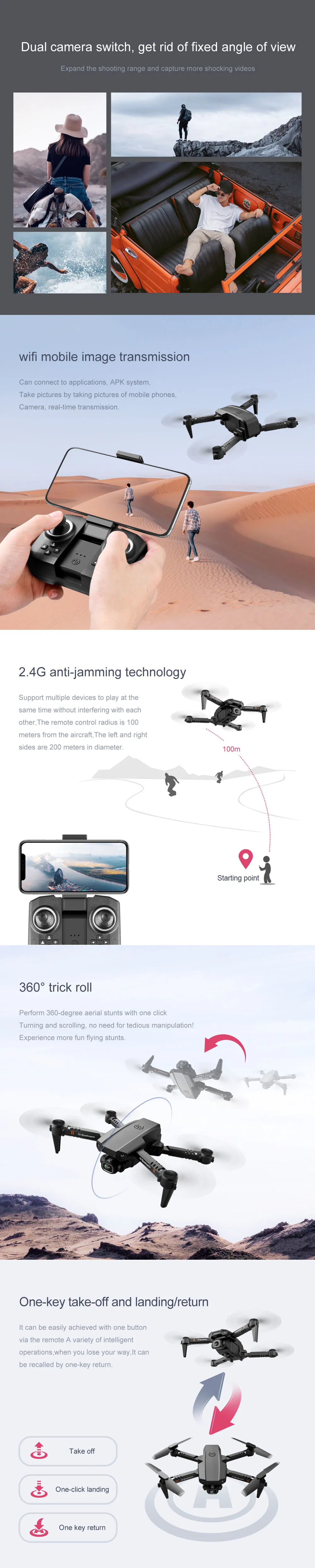 Xt6 Mini WiFi Fpv 4K/1080P HD Dual Camera Altitude Hold Mode Foldable Quadcopter RTF RC Drone (XT6-4K-Box)